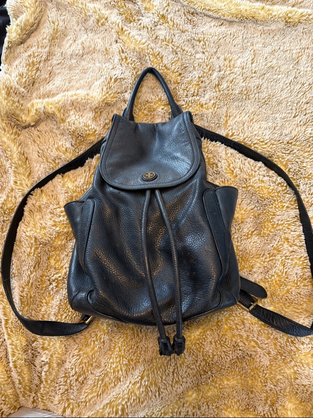 Leather Drawstring Backpack - Black